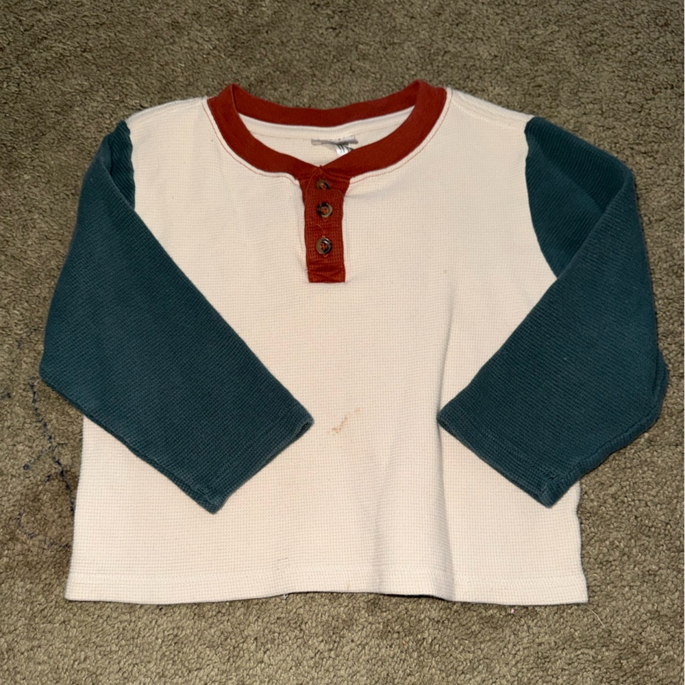 Hanna Andersson White and Teal Long Sleeve Tee
